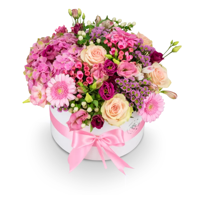 Box růžových květin